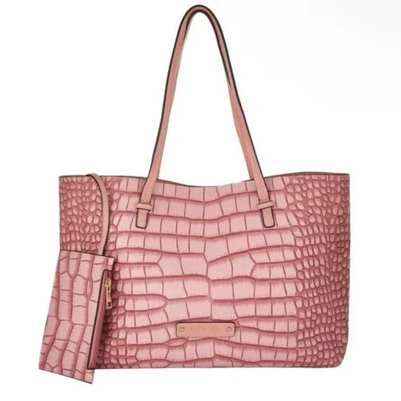 De Vesi De L’Armour Pink Crocodile-Embossed Tote Bag Shoulder Handbag - Picture 2 of 6